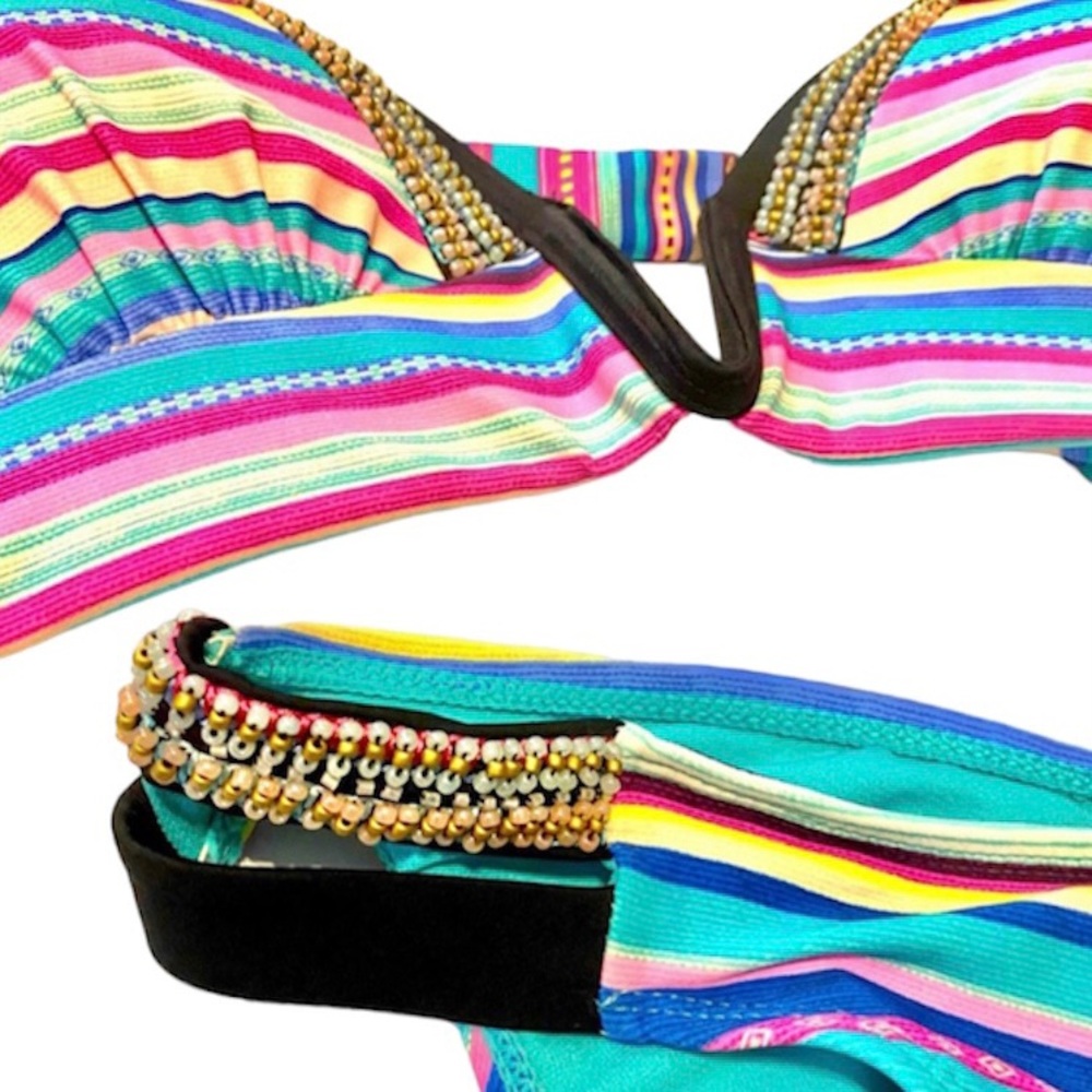 ⭐️HP⭐️ NEW TIME AND TRU BEADED SWIM BIKINI XL 16-18 TOP MED 8-10 BOTTOMS 2pc SET - Picture 2 of 12